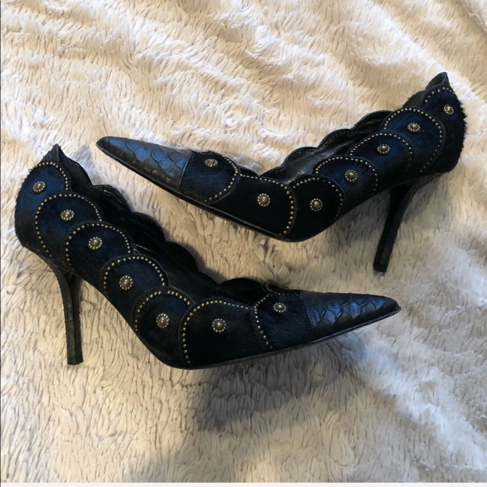Isabella Fiore leather and fur heels.